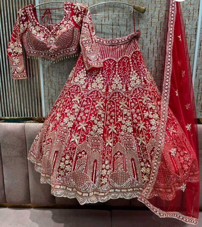 Stunning Red Embellished Lehenga Choli