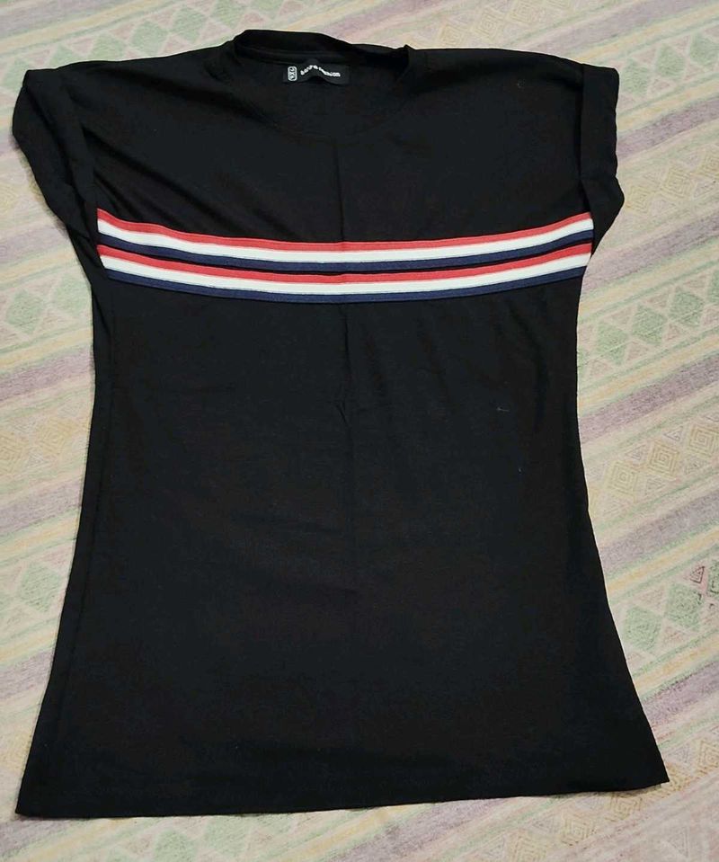 Black Casual Top with Stripe Detail