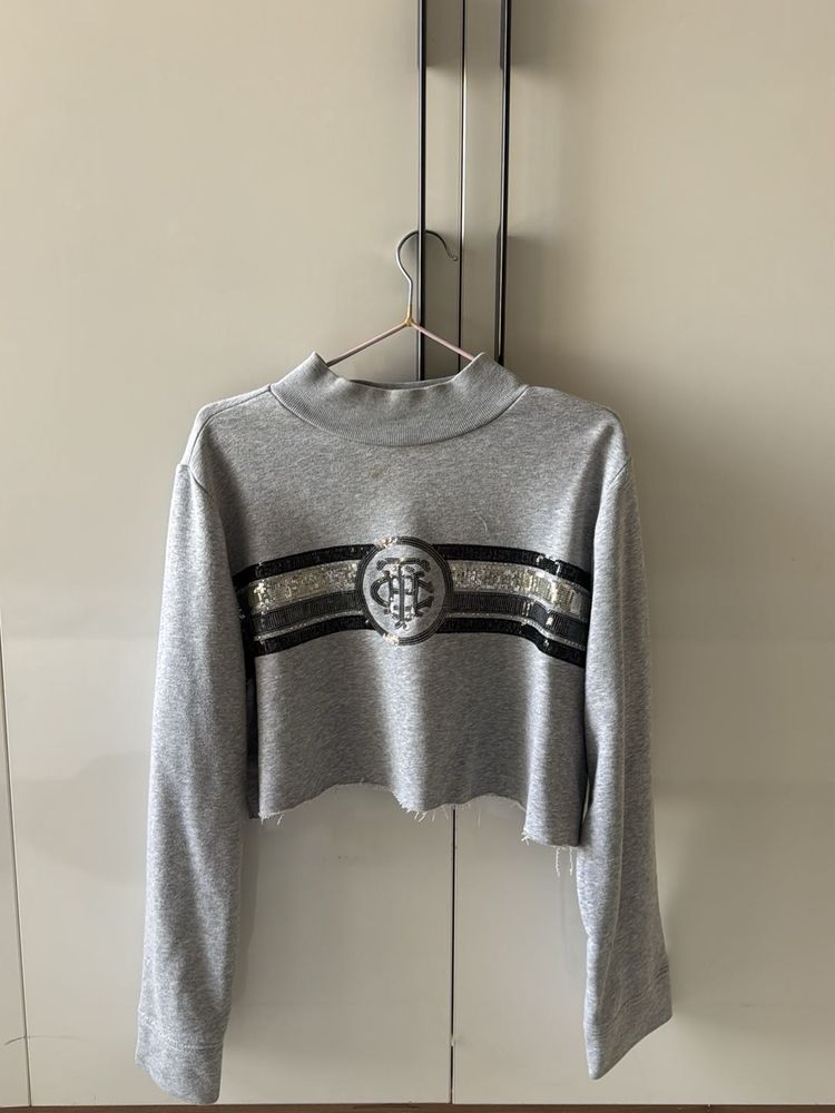 Grey Cropped Sweatshirt with Sequin Detail