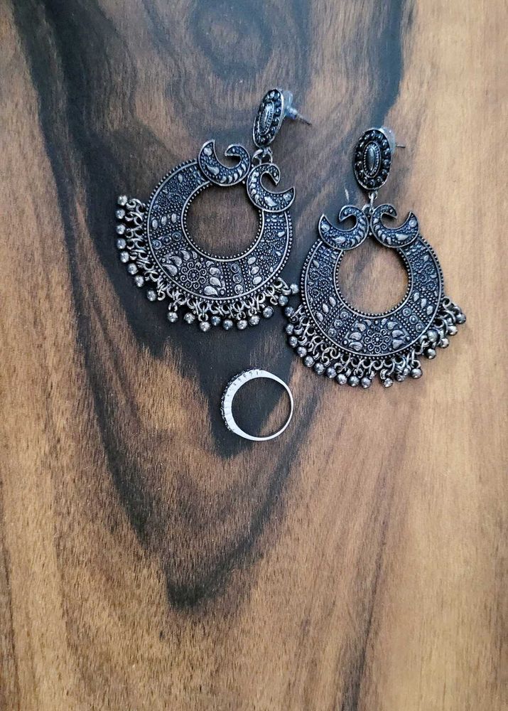 Oxidized Earrings &amp; Ring