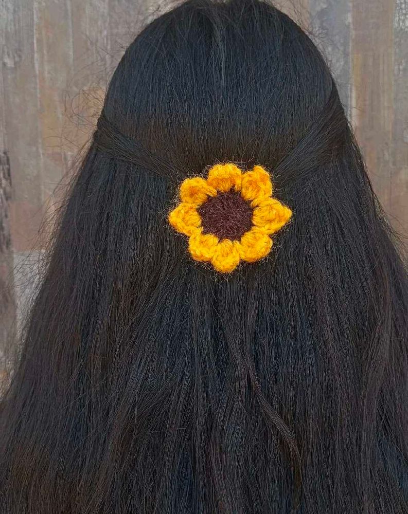 Handmade Crochet Sunflower Hair Clip