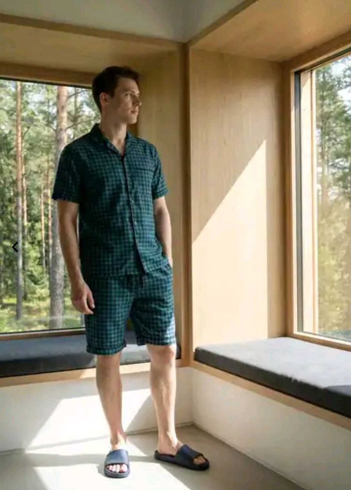 Shein Cuban Collar Checked Shirt &amp; Shorts Lounge