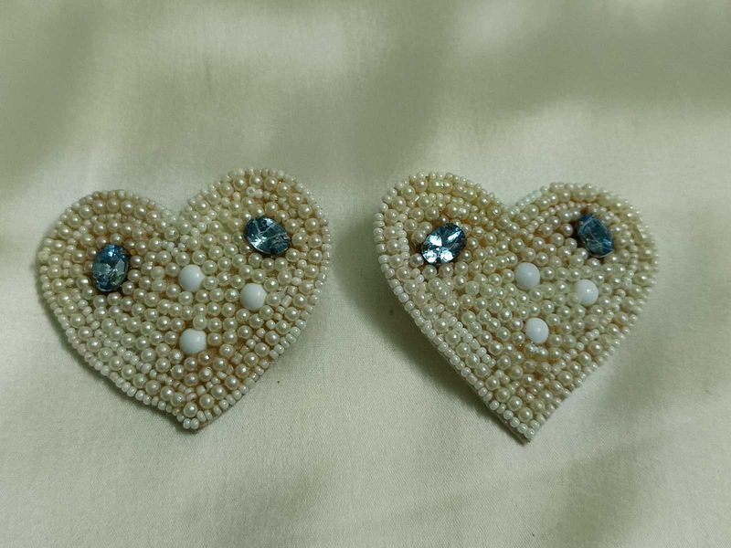 Off White Heart Earrings
