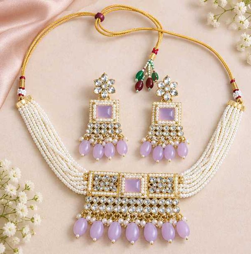 Elegant Pearl &amp; Stone Necklace Set