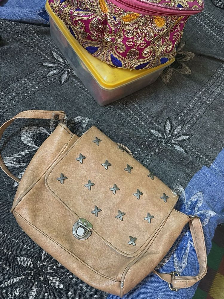 Stylish Tan Crossbody Bag with Studs