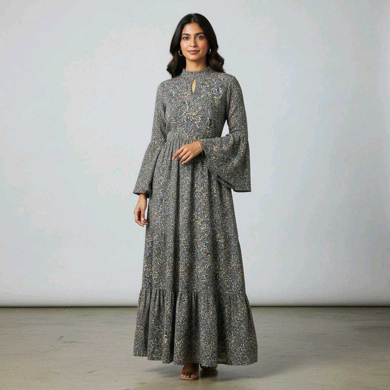 Boho Floral Maxi Dress with Bell Sleeves