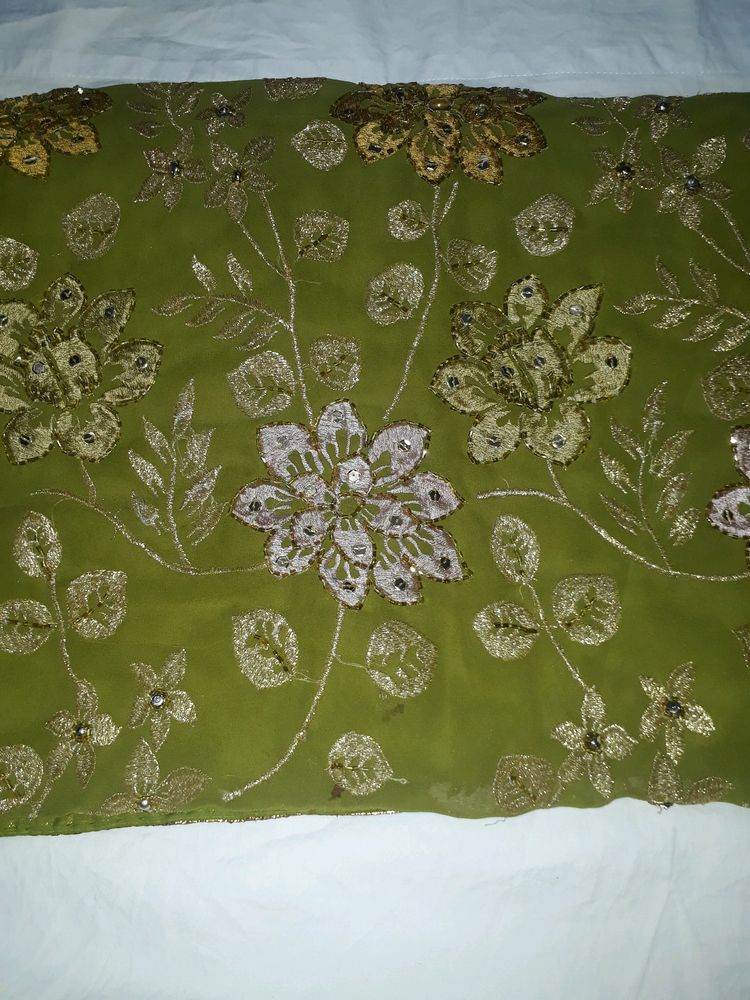 Mehndi Colour Saree With Stitched Blouse