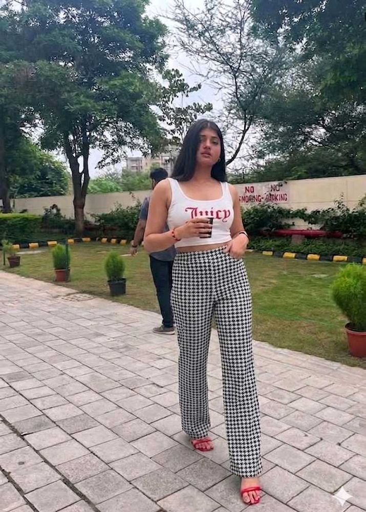 Houndstooth Print Flare Pants