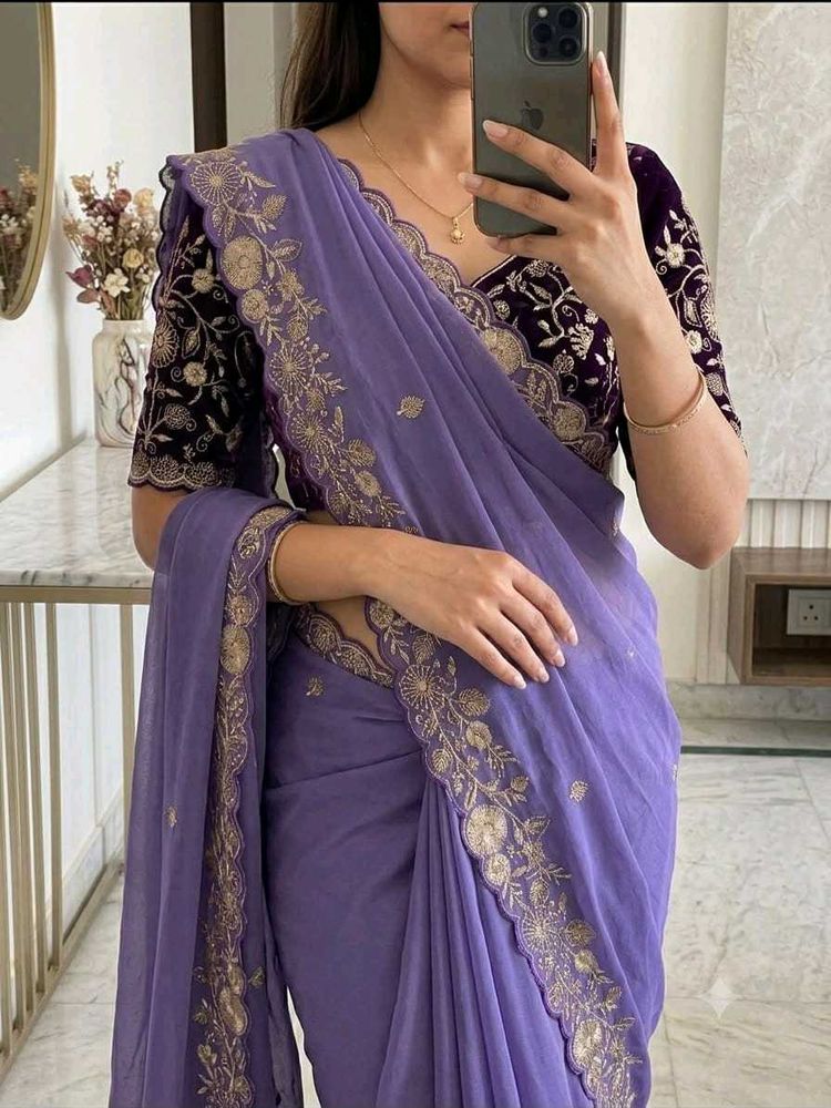 FESTIVAL 🧧SELL LAVENDER Embroidered Saree