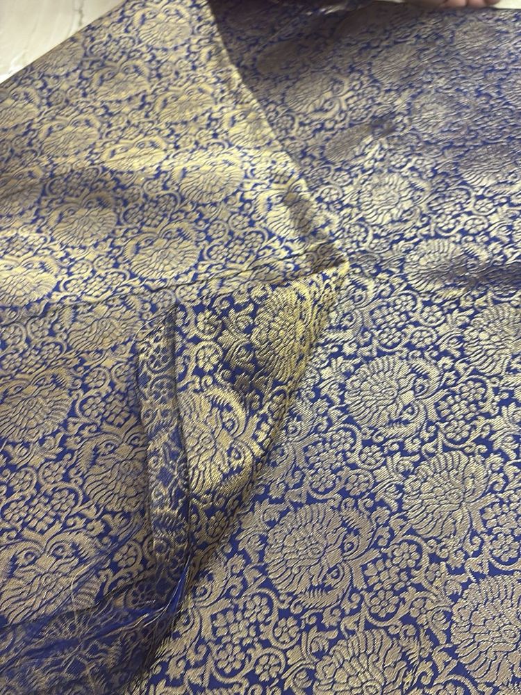 Blue &amp; Gold Brocade Fabric