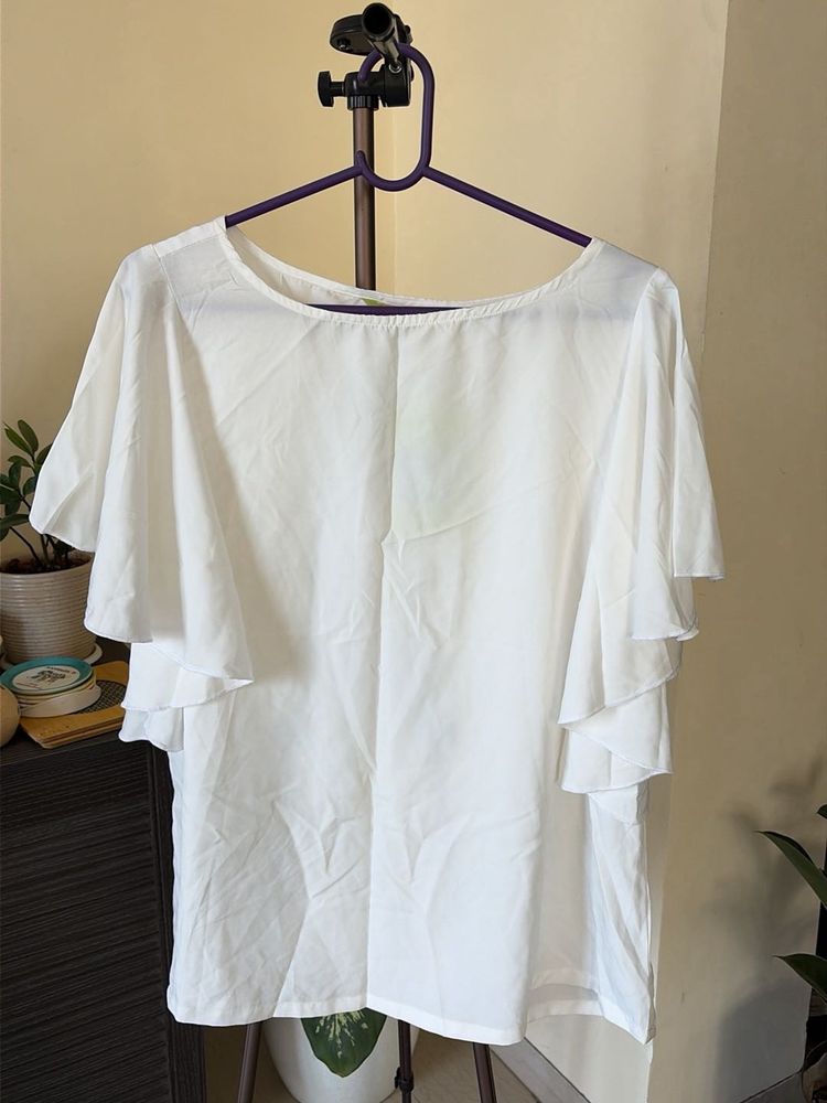 Off White Flutter Sleeve Top