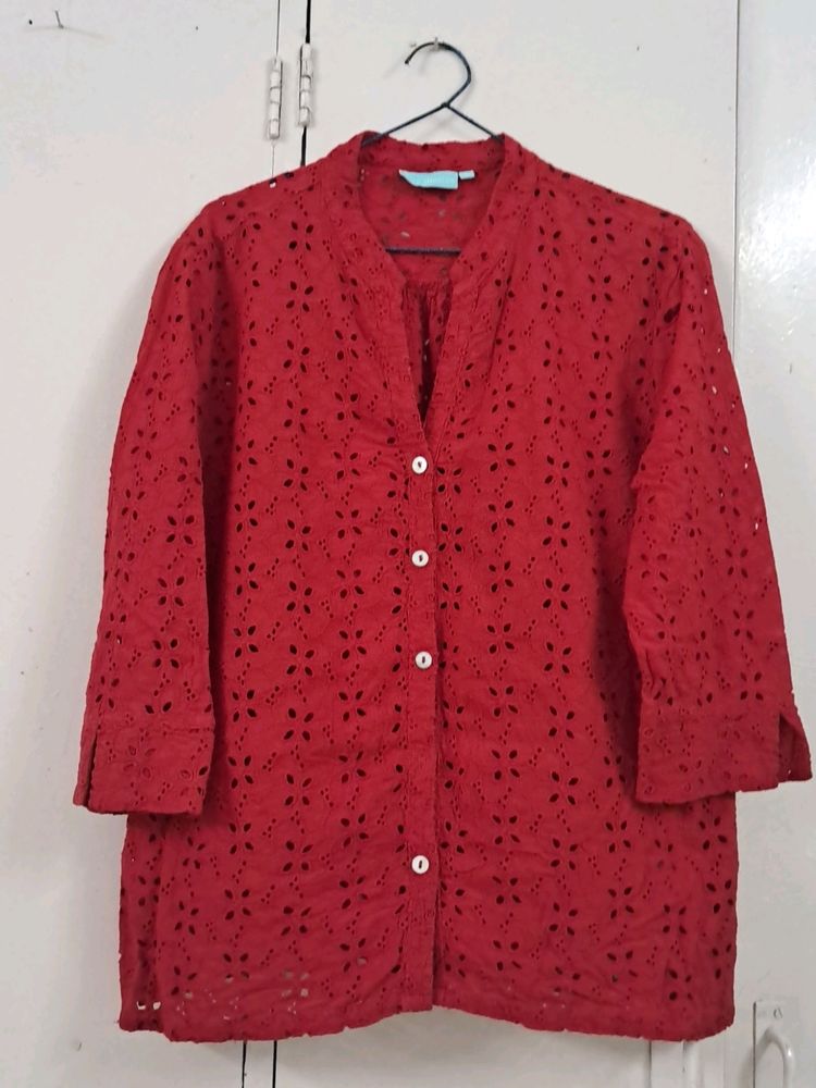 Deep Sexy Red Schiffli Top
