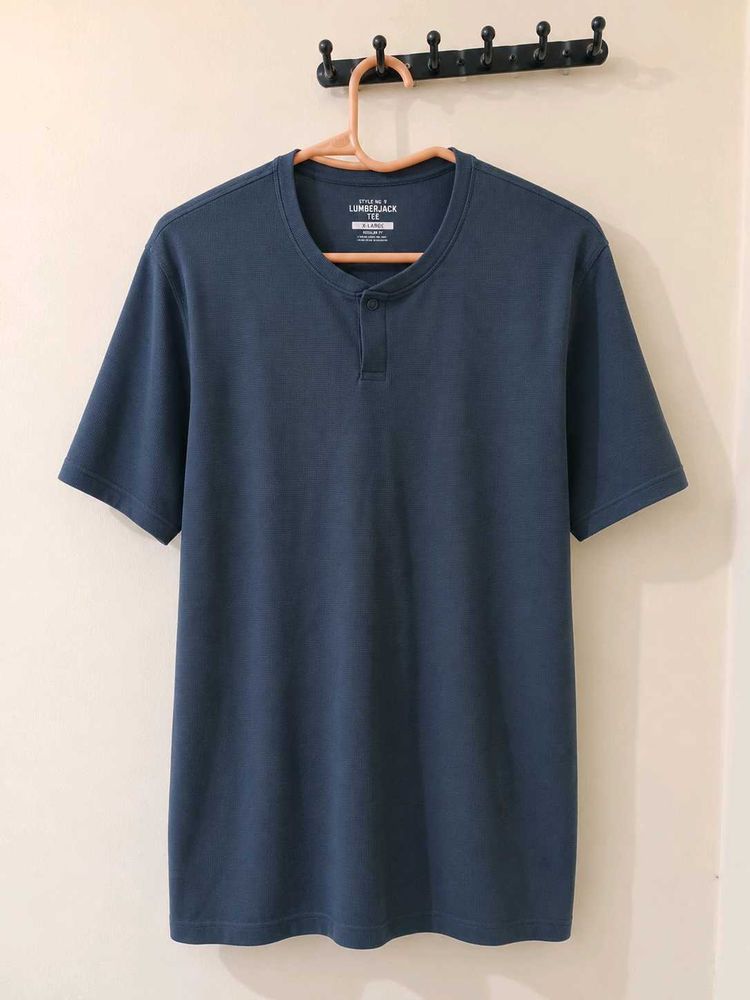 Men's Blue Henley T-Shirt Stretchable