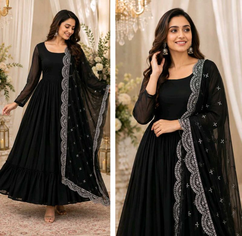 Elegant Black Anarkali Gown with Dupatta