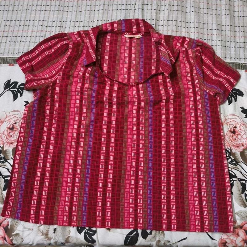 Red Striped Puff Sleeve Top