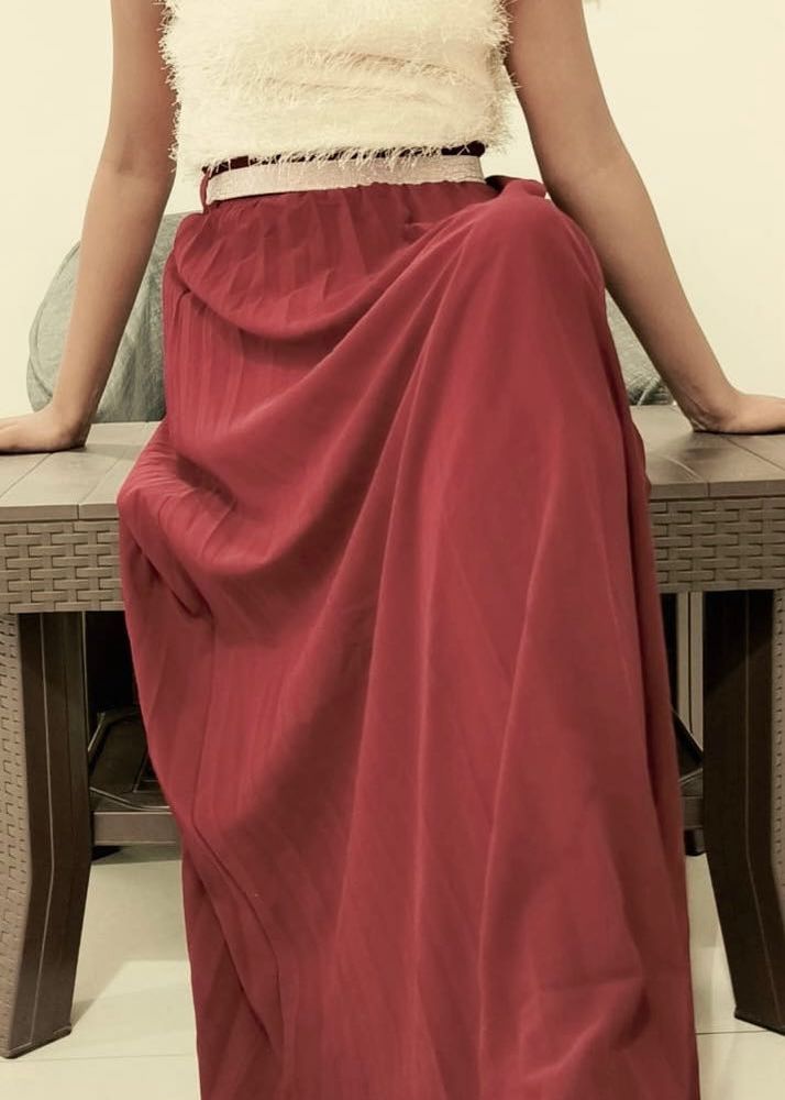 Flowy Red Pleated Maxi Skirt