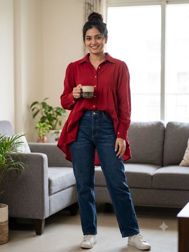 Chic Red Button-Up Tunic Top