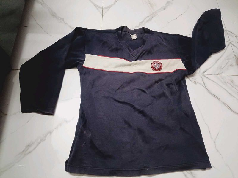 Navy Blue Long Sleeve Top with Stripe Detail