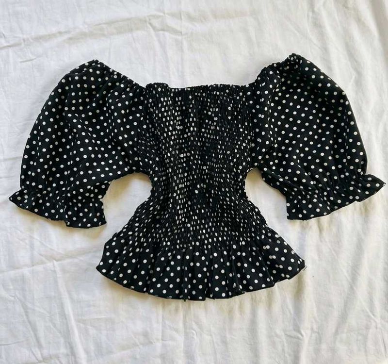 Black Polka Dot Crop Top