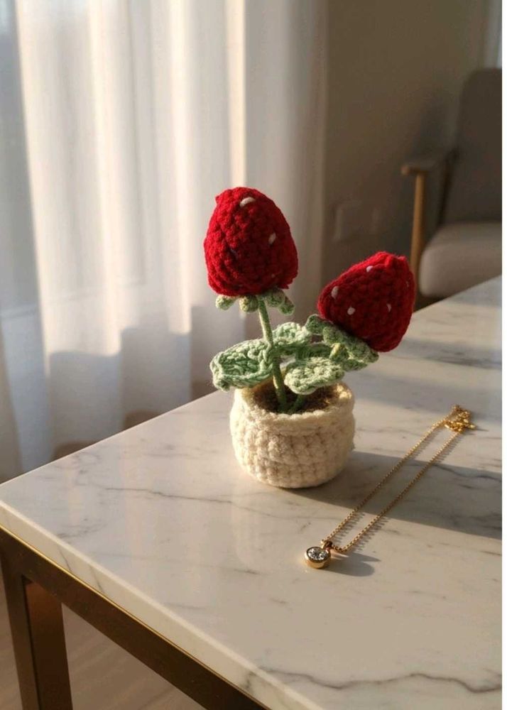 Crocheted Strawberry Plant Decor