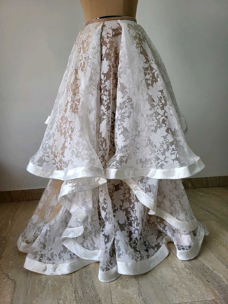 Elegant White Lace Lehenga Skirt