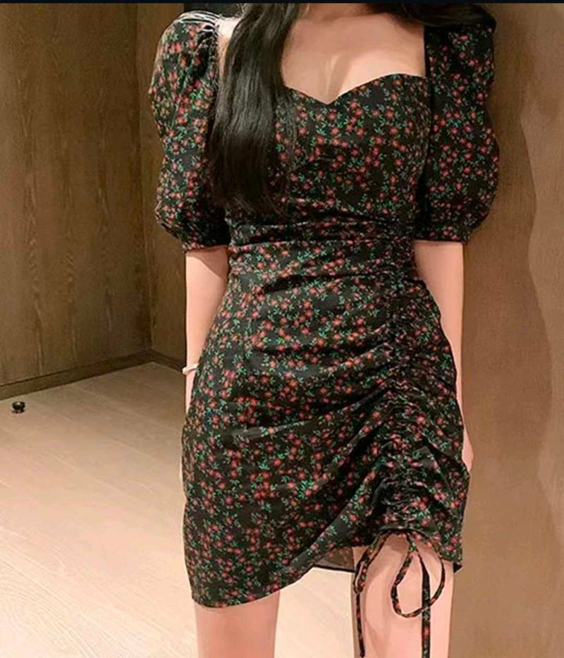 Floral Puff Sleeve Ruched Mini Dress