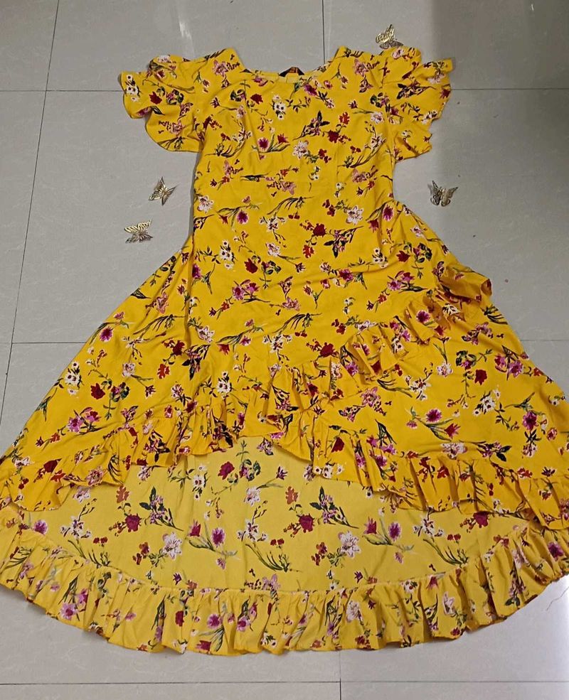 Yellow Floral Ruffled Dress