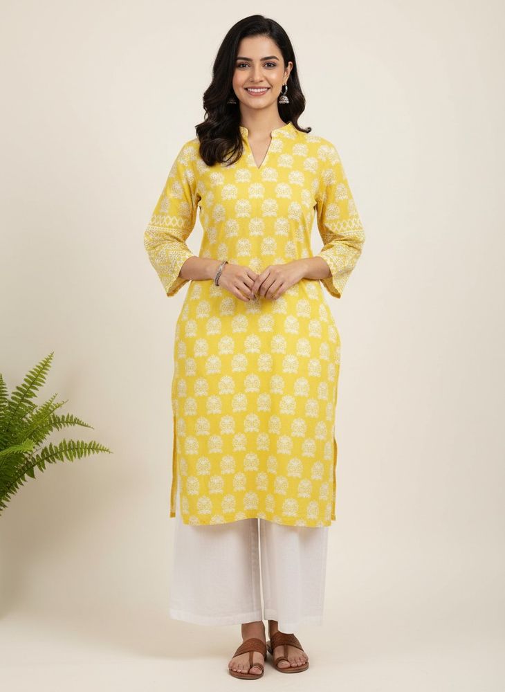 Yellow Printed Kurti buy 1get1