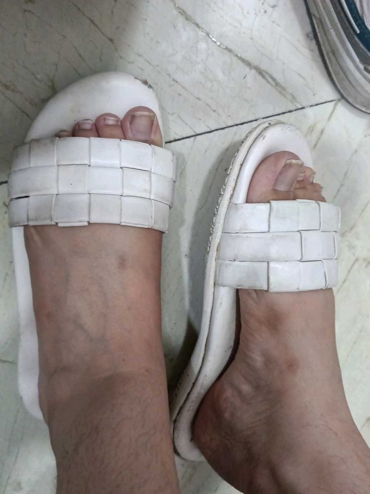 White Woven Slide Sandals
