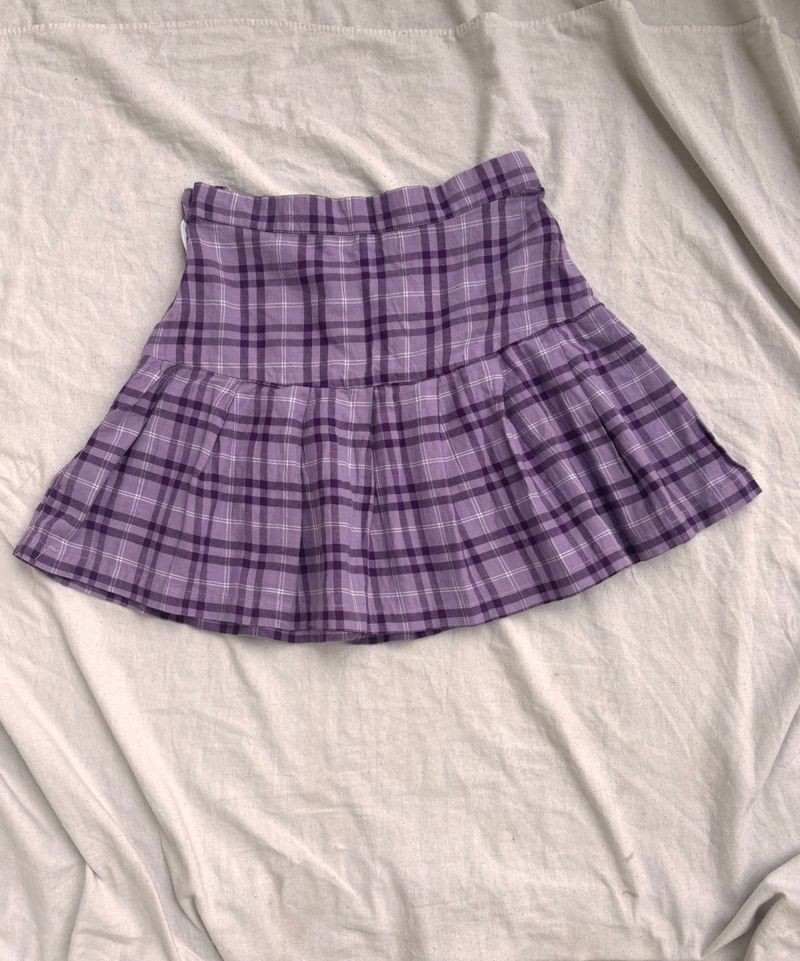 Cute Purple Plaid Pleated Mini Skirt