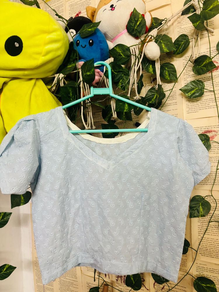 Light Blue Textured Cropped Top