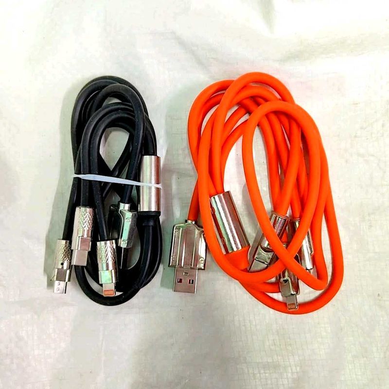 3 In 1 Charging Cables Multicolor (Pack Of 2)