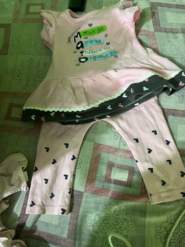 Cute Pink Heart Print Baby Girl Outfit