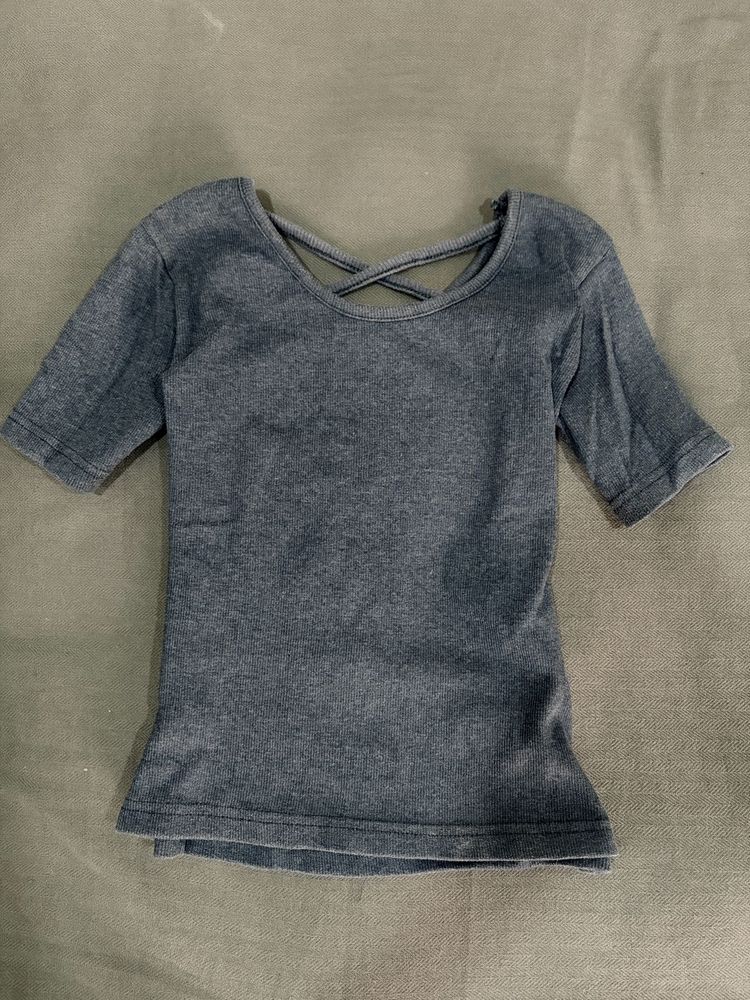 Chic bluish Grey Criss-Cross Back Top