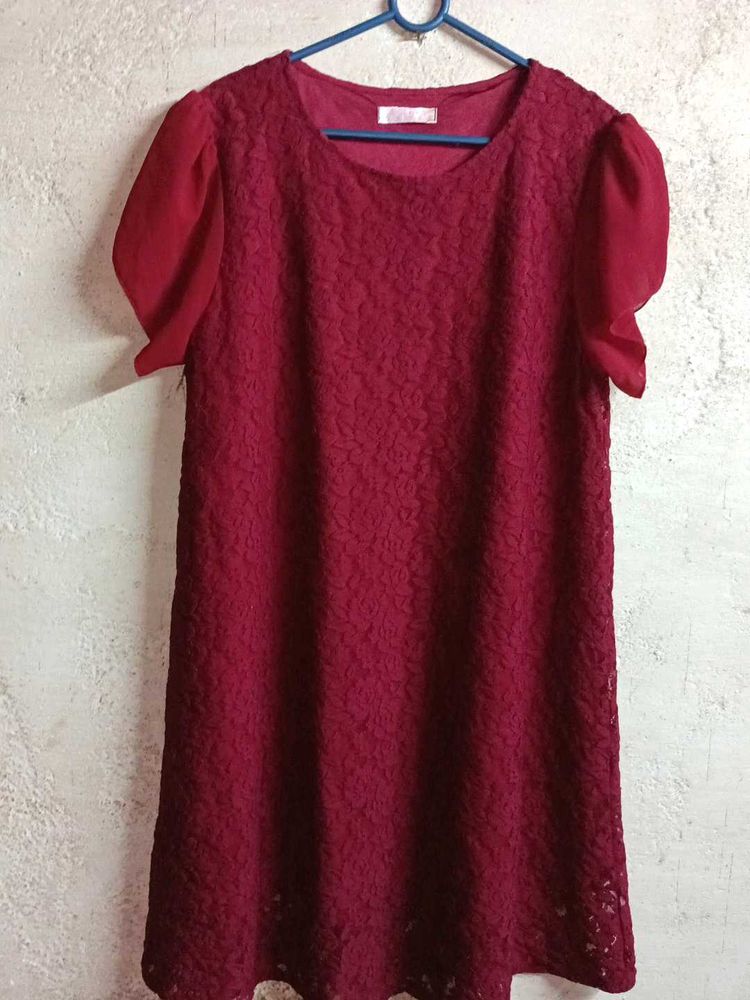 Women's Fashion Lace Dress Layered Maroon