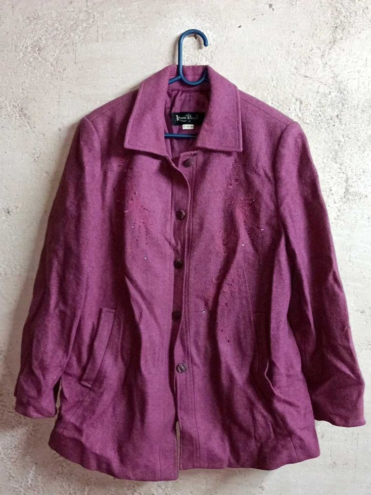 Purple Embellished Button-Up Jacket
