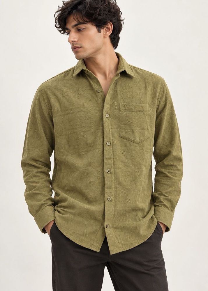 Men's Olive Green Textured Shirt