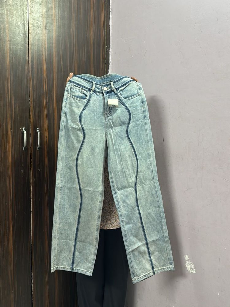 Washed Blue Wide Leg Jeans