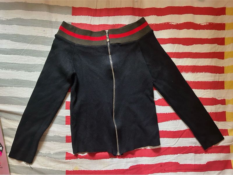 Off-Shoulder Zip-Up Top