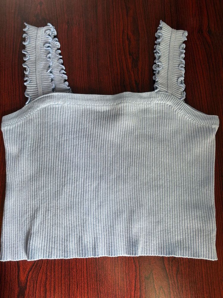 Blue Ribbed Crop Top- one size
