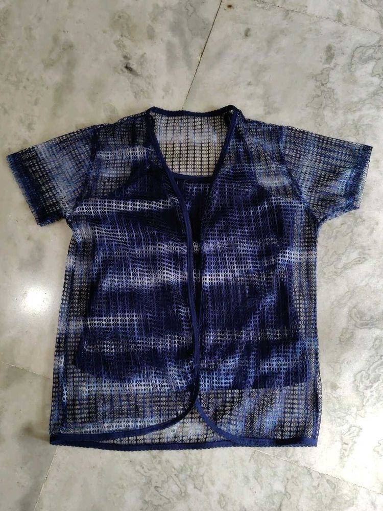 Blue Mesh Cover-Up Top