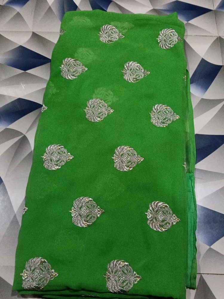 Vibrant Green Embroidered Saree.. no blouse