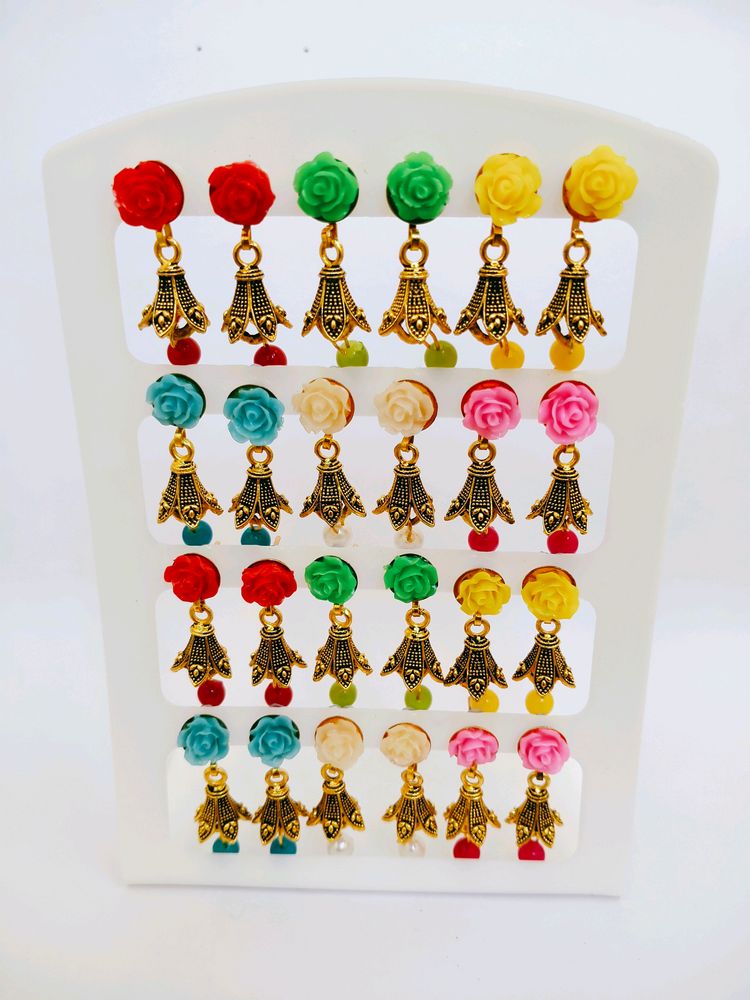 MULTICOLOUR ROSE DESIGN JHUMKI FOR GIRLS/WOMENS