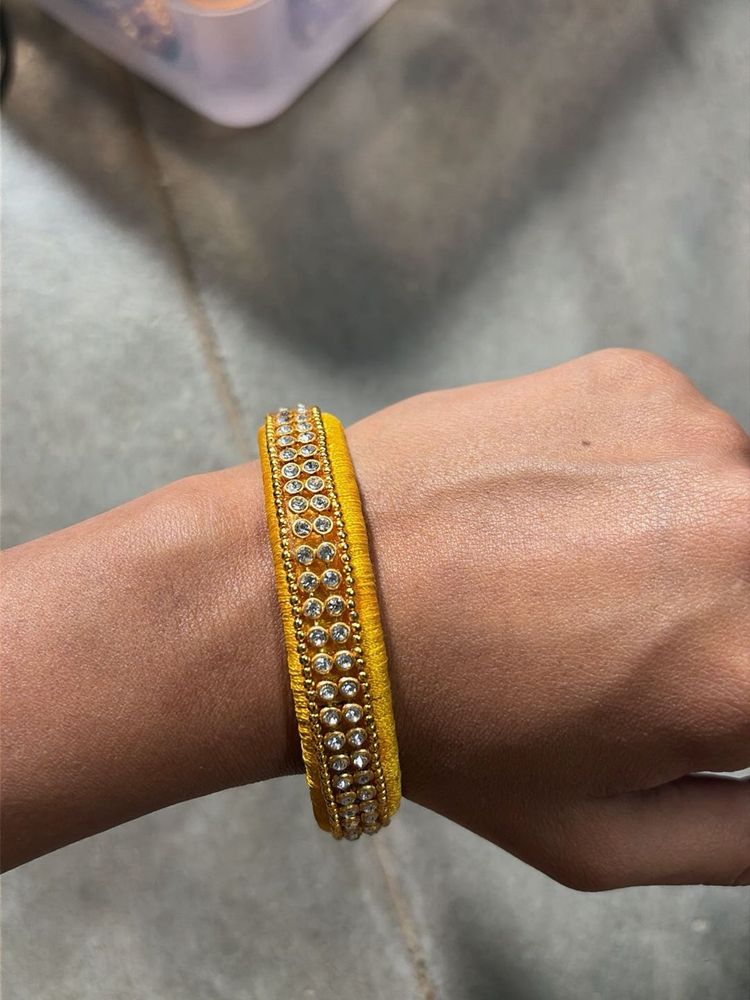 Yellow Embellished Silk Thread Bangle