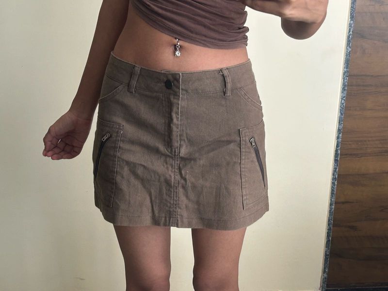 Vintage Brown low waist Mini Skirt