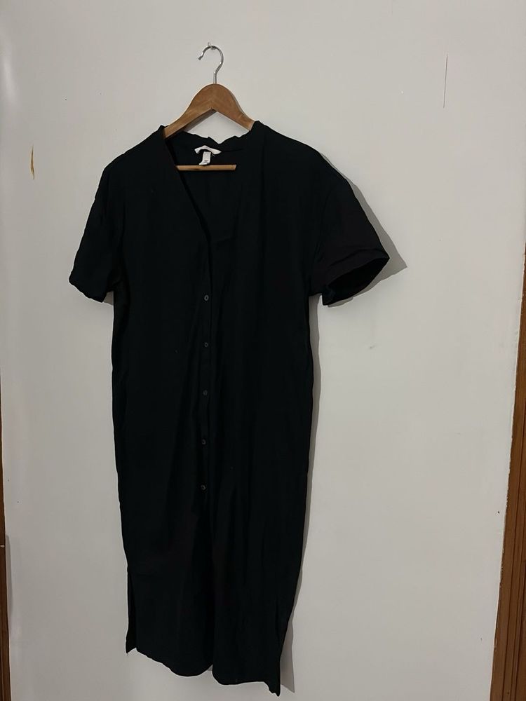 Classic Black Button-Up Midi Dress