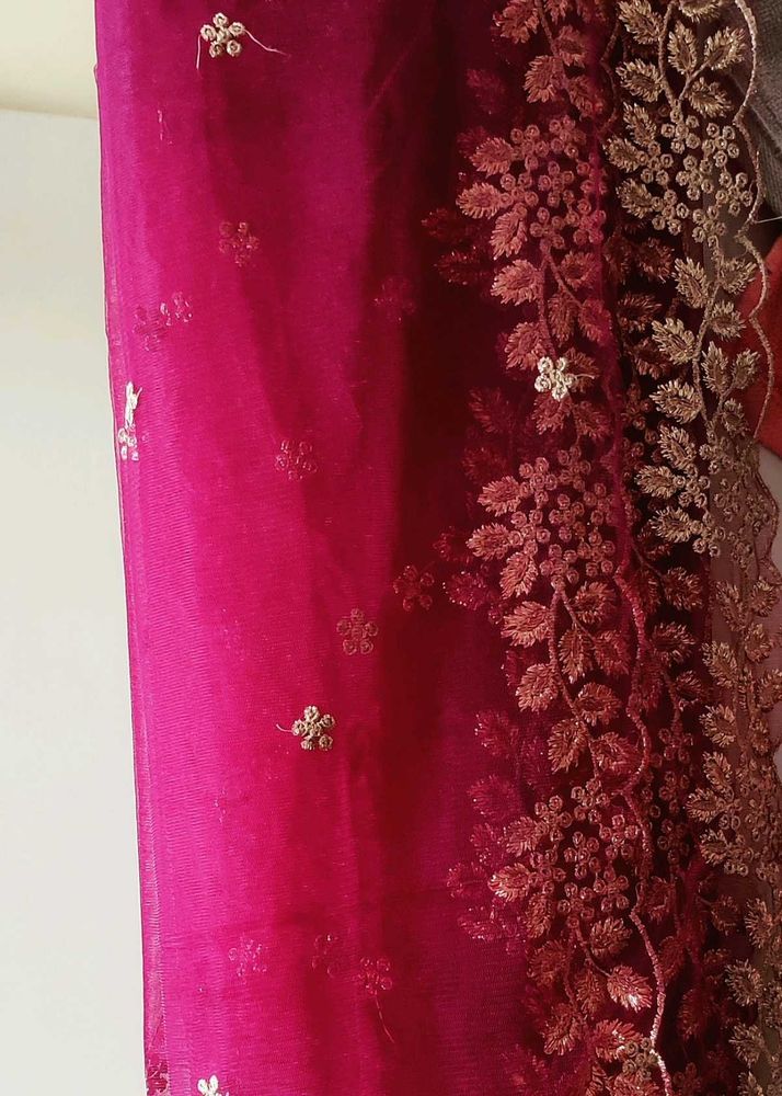 Elegant Pink Embroidered Dupatta
