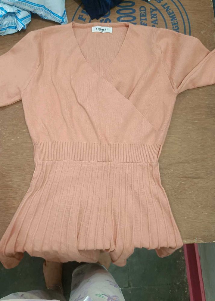 Peach Wrap Knit Top