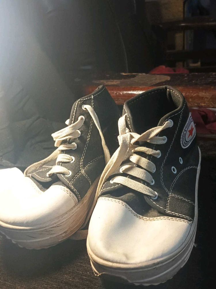 Stylish Black &amp; White High-Top Sneakers