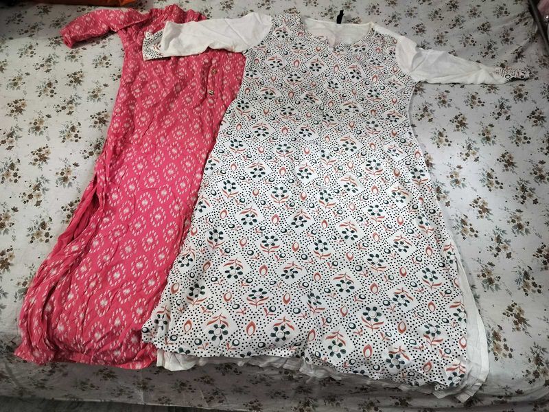 set of 2 kurta in pink and off white for women 🤍